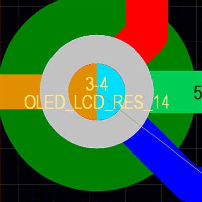 The stacked via in the middle connects traces between layer 3 and layer 4.